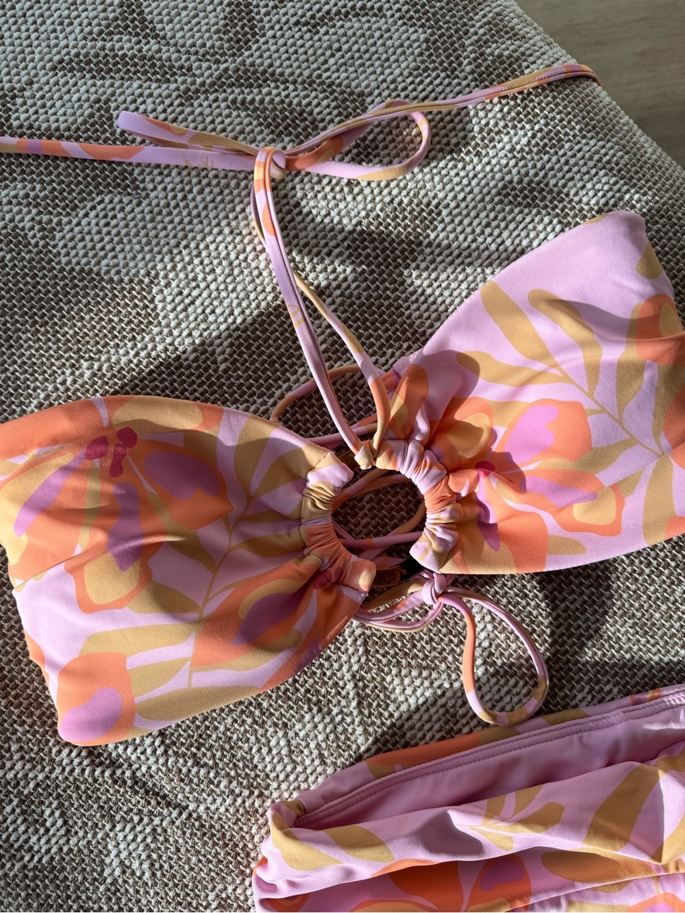 POPFLEX Pink and Orange Floral Bandeau Bikini Set with Skirt - Picture 8 of 11
